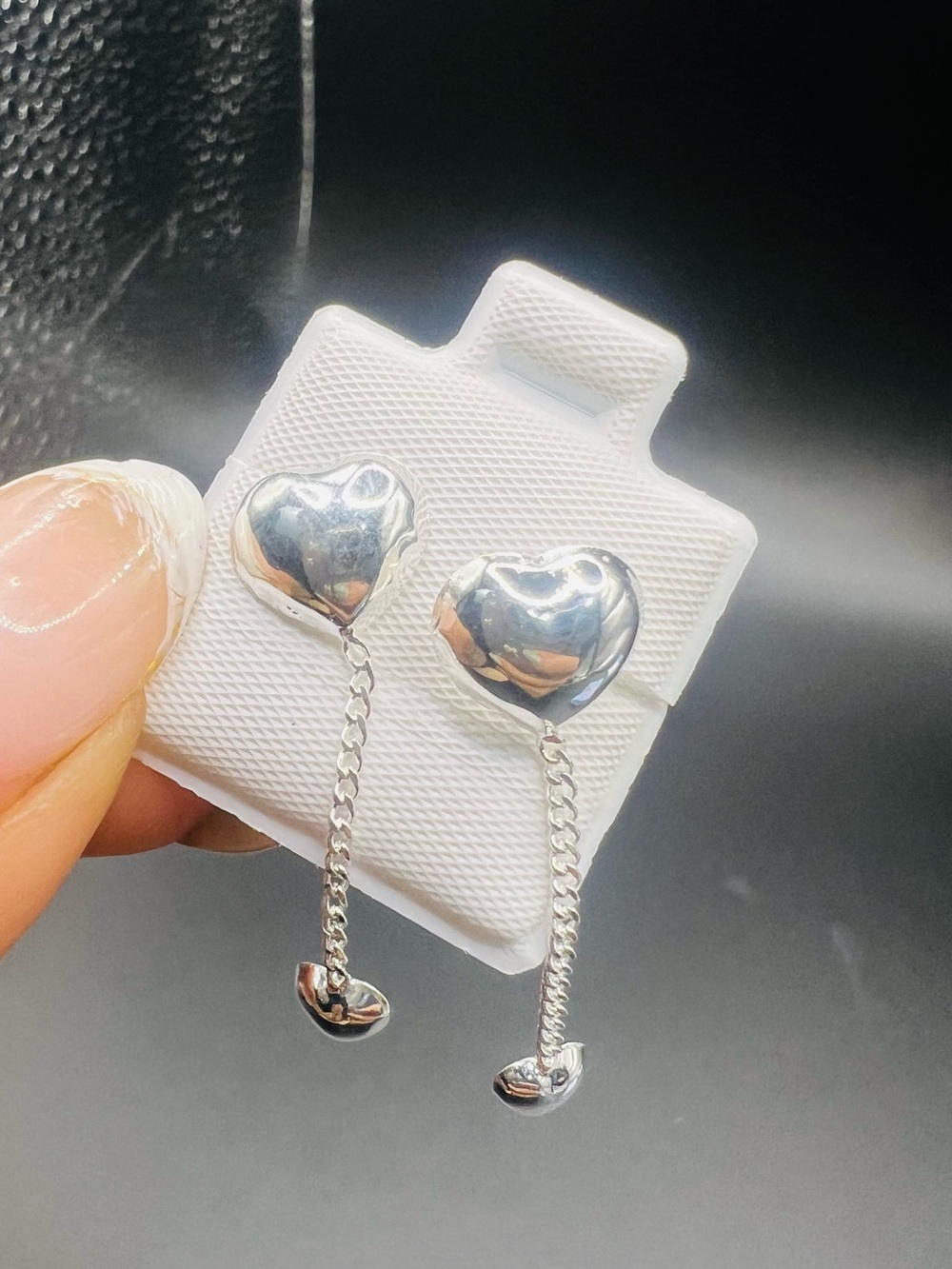 Silver double-heart drop stud earrings, Sterling Silver 925